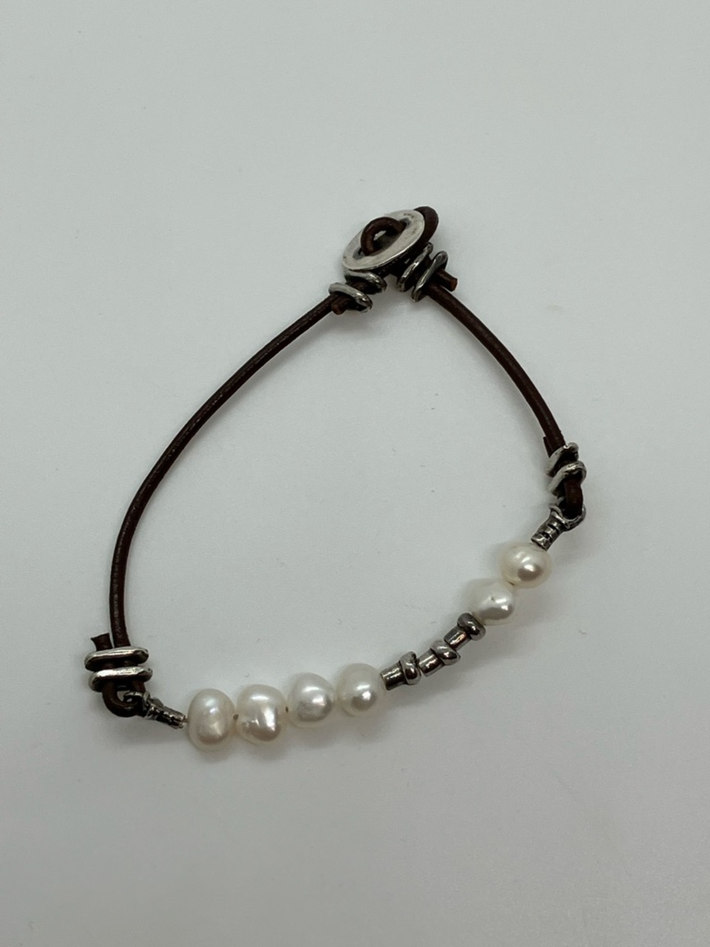 Silpada 925 Sterling Silver Freshwater Pearl Leather Bracelet | 8”